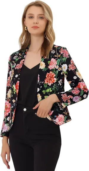 Allegra K Women's Open Front Office Work Business Casual Lightweight Summer Crop Suit Blazer