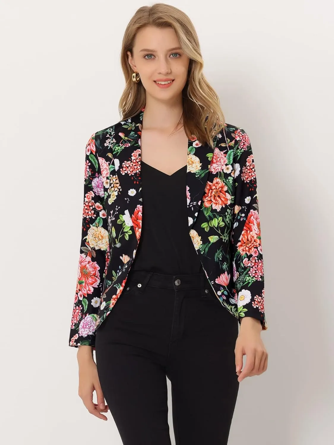 Allegra K Women's Open Front Office Work Business Casual Lightweight Summer Crop Suit Blazer