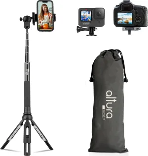 Altura Photo Phone Tripod 55" - Works as GoPro Selfie Stick & Camera Monopod - Cellphone & iPhone Stand with 360 Rotating Head and Carrying Case, Great for Travel