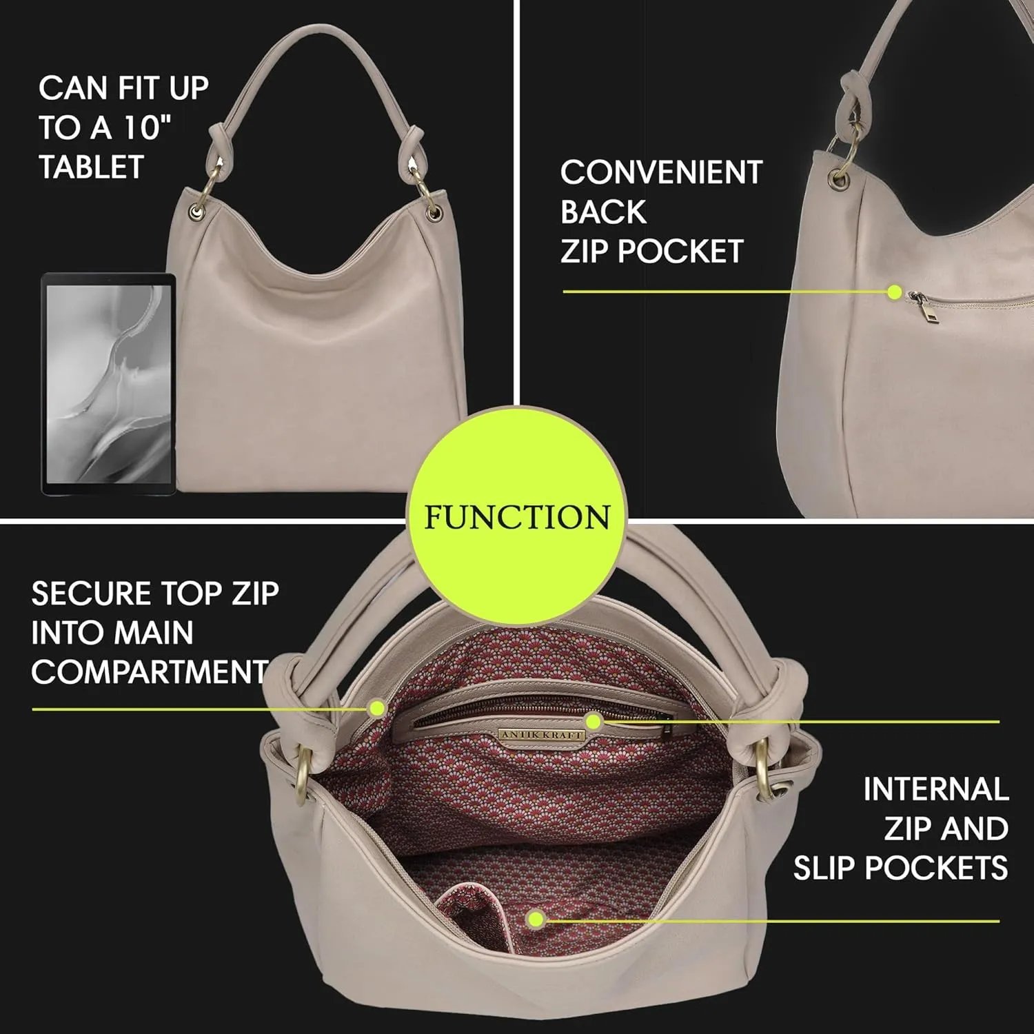 Amara Hobo | Top Handle Hobo Satchel, Soft Distressed Vegan Leather Handbag or Purse | 17" L x 5.25" W x 14" H