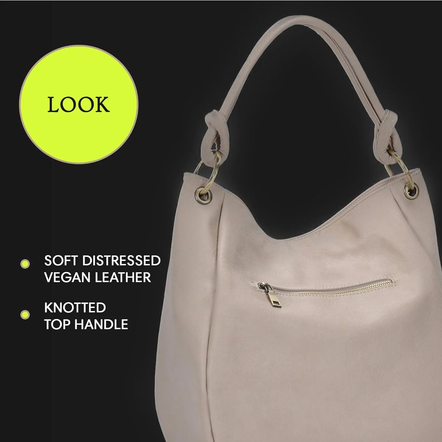 Amara Hobo | Top Handle Hobo Satchel, Soft Distressed Vegan Leather Handbag or Purse | 17" L x 5.25" W x 14" H