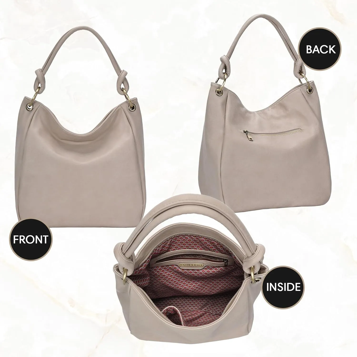 Amara Hobo | Top Handle Hobo Satchel, Soft Distressed Vegan Leather Handbag or Purse | 17" L x 5.25" W x 14" H