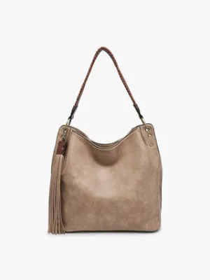 Amber Hobo w/ 3 Compartments and Braided Handle - Khaki