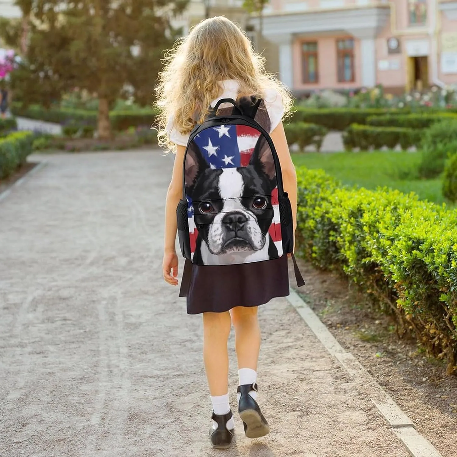 American Us Flag Boston Terrier Backpack Polyester Multipurpose Anti-Theft Shoulder Bag Big Capacity Gym Outdoor Hiking Backpack With Padded Straps