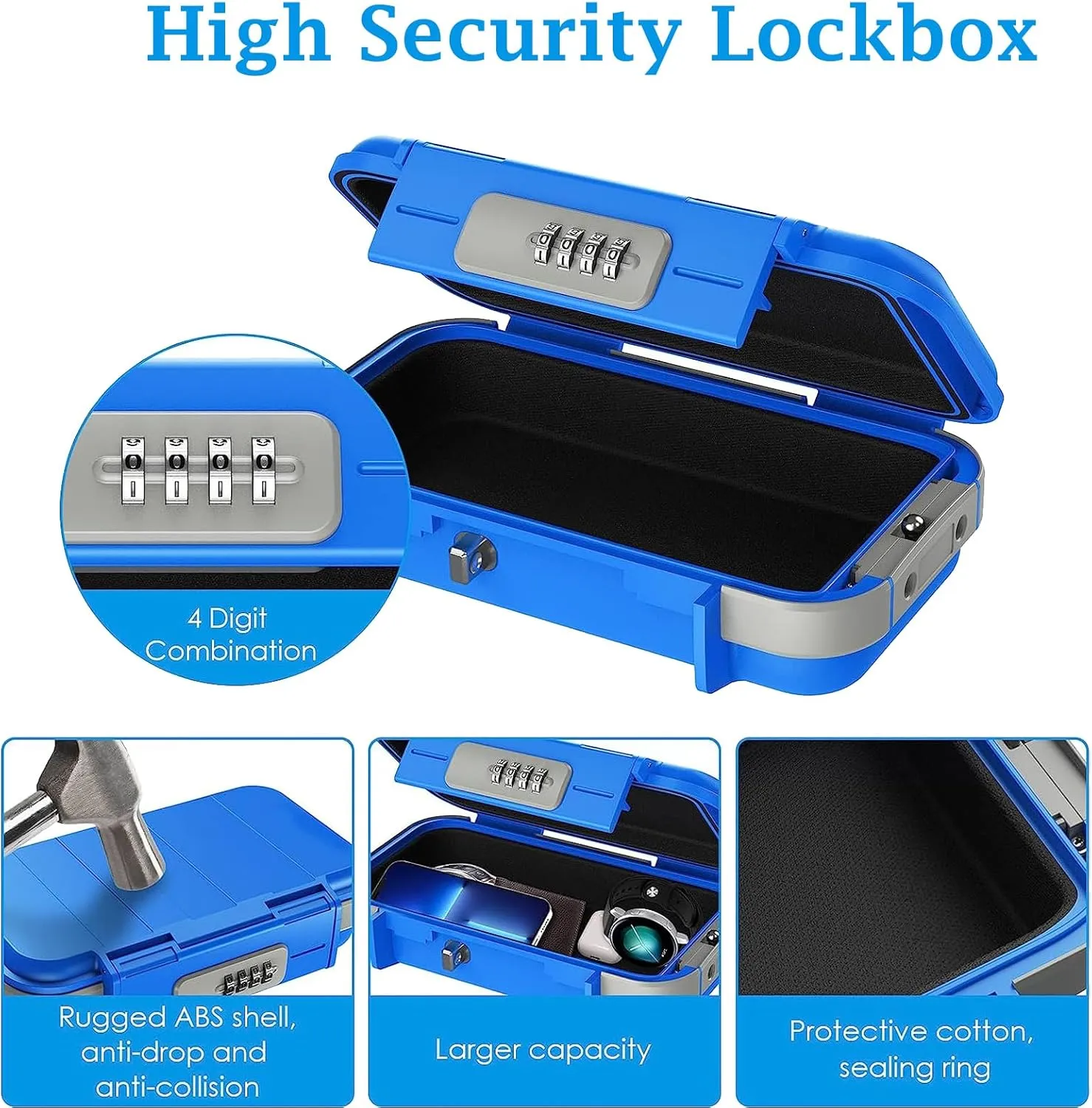 AMIR Portable Safe Box, Combination Security Case LockBox with Code, Waterproof Anti-Theft Mini Travel Safe Lockbox with Removable Chain, Portable Lock Box for Car Dorm Beach Hotel Personal Items Safe