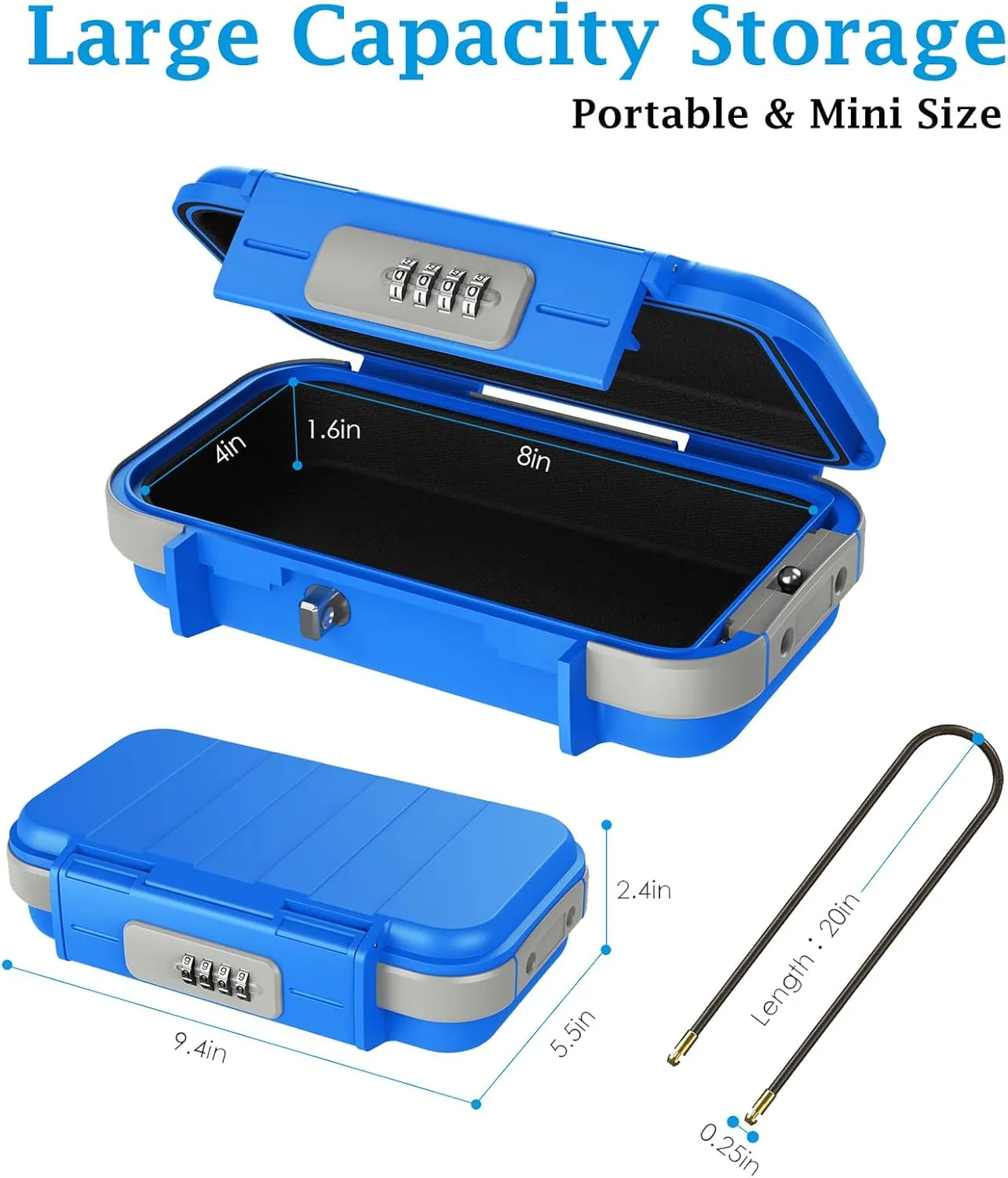 AMIR Portable Safe Box, Combination Security Case LockBox with Code, Waterproof Anti-Theft Mini Travel Safe Lockbox with Removable Chain, Portable Lock Box for Car Dorm Beach Hotel Personal Items Safe