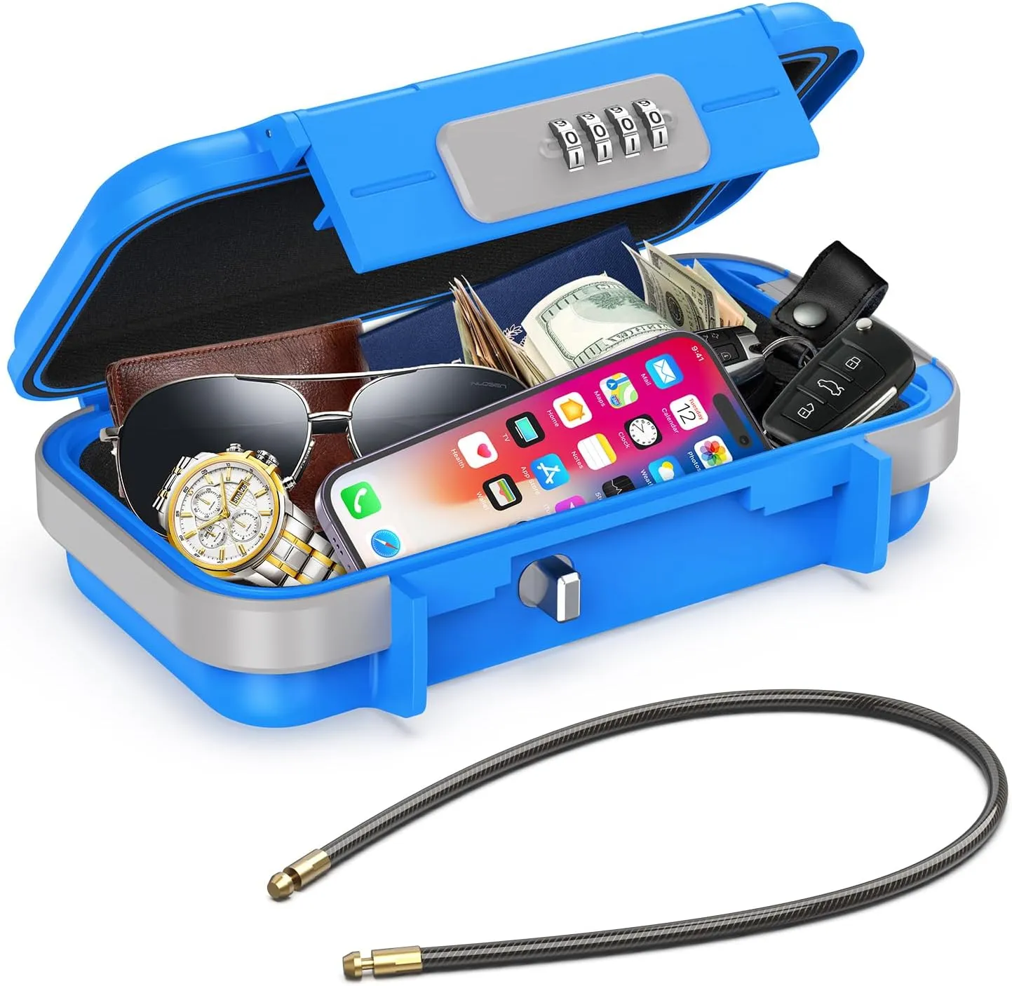 AMIR Portable Safe Box, Combination Security Case LockBox with Code, Waterproof Anti-Theft Mini Travel Safe Lockbox with Removable Chain, Portable Lock Box for Car Dorm Beach Hotel Personal Items Safe