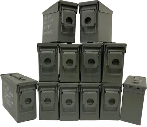 Ammo Storage Can (12 Pack) – Waterproof Rugged Metal Ammo Boxes for Storage - Grade 1 Surplus Lockable Ammo Box w/Hinged Lid, Carbon Steel SUS304, Aluminum 5052 Surface Seal - Ammo Case Storage Box