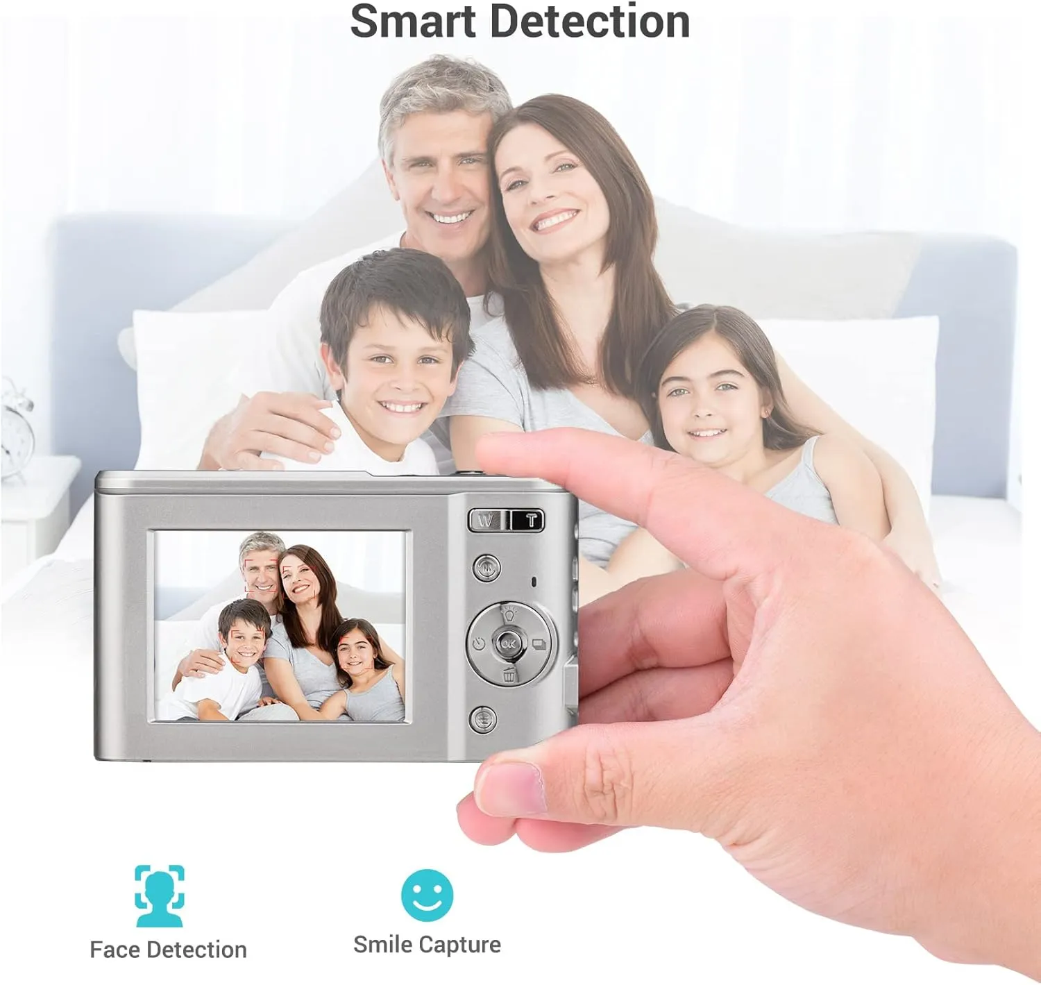 Andoer Portable Digital Camera 48MP 1080P 2.4-inch IPS Screen 16X Zoom Auto Focus Self-Timer 128GB Extended Memory Face Detection Anti-Shaking with 2pcs Batteries Hand Strap Carry Pouch