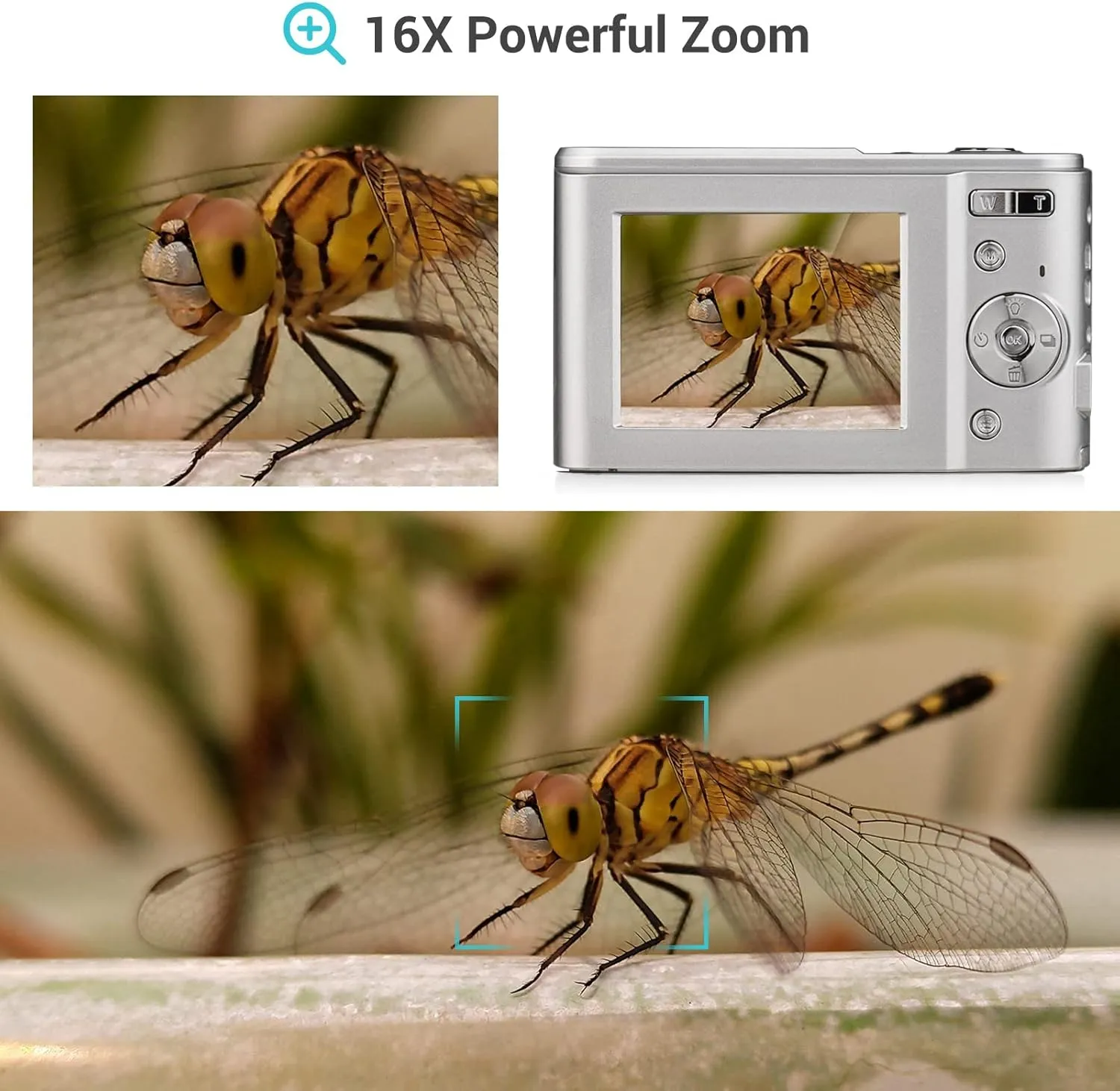 Andoer Portable Digital Camera 48MP 1080P 2.4-inch IPS Screen 16X Zoom Auto Focus Self-Timer 128GB Extended Memory Face Detection Anti-Shaking with 2pcs Batteries Hand Strap Carry Pouch