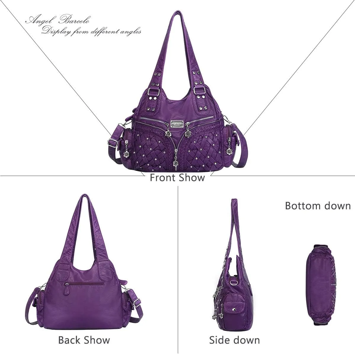 Angel Barcelo Purses and Handbags Women Tote Shoulder Top Handle Satchel Hobo Bags Fashion Washed PU Leather Purse