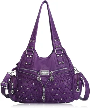 Angel Barcelo Purses and Handbags Women Tote Shoulder Top Handle Satchel Hobo Bags Fashion Washed PU Leather Purse