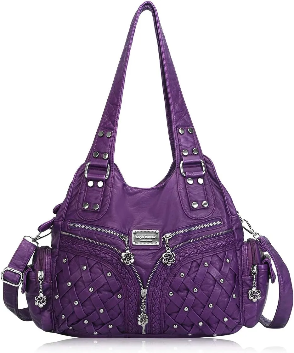 Angel Barcelo Purses and Handbags Women Tote Shoulder Top Handle Satchel Hobo Bags Fashion Washed PU Leather Purse