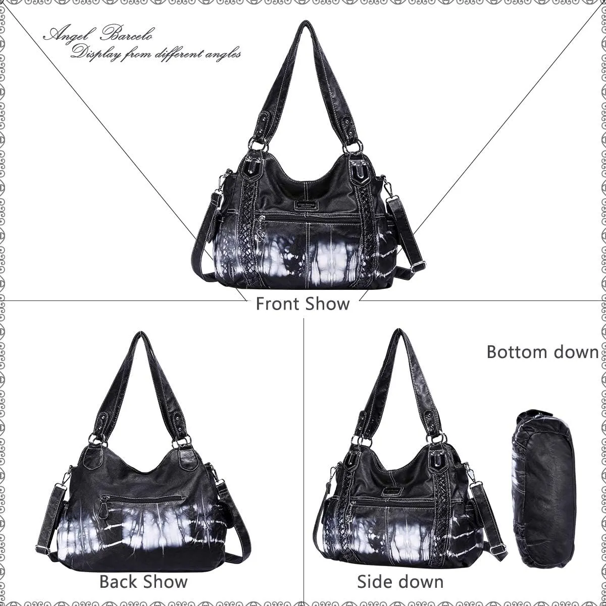 Angel Barcelo Roomy Fashion Hobo Womens Handbags Ladies Purse Satchel Shoulder Bags Tote Washed Leather Bag
