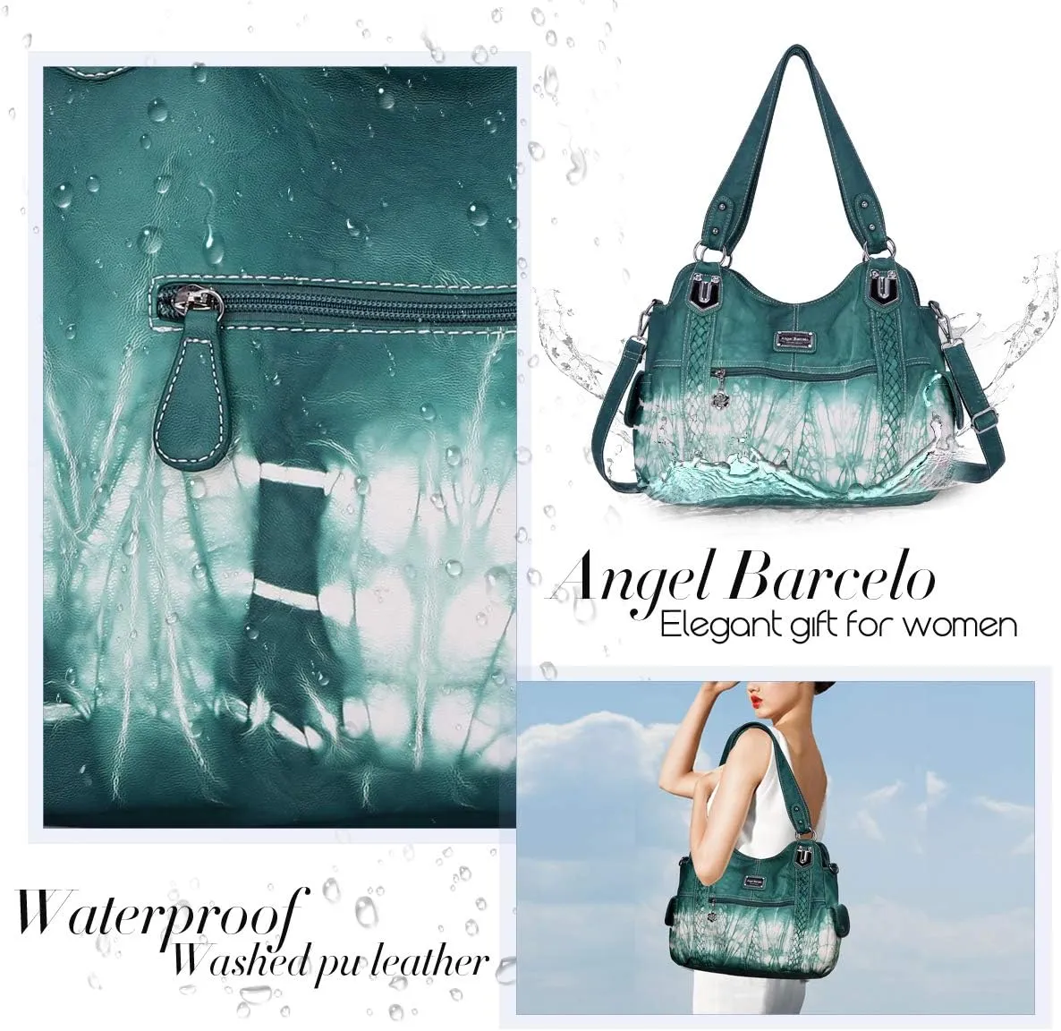Angel Barcelo Roomy Fashion Hobo Womens Handbags Ladies Purse Satchel Shoulder Bags Tote Washed Leather Bag