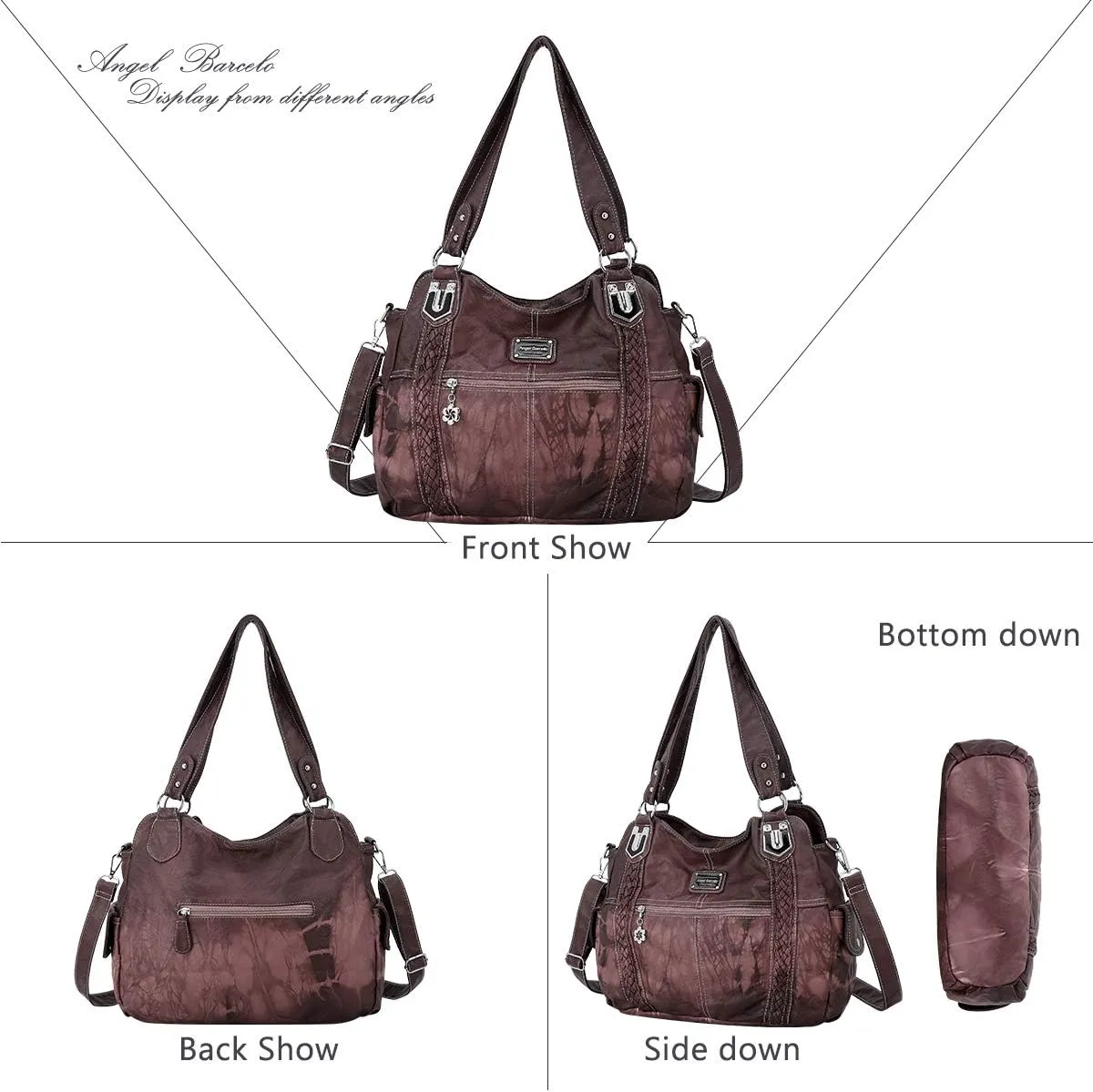 Angel Barcelo Roomy Fashion Hobo Womens Handbags Ladies Purse Satchel Shoulder Bags Tote Washed Leather Bag
