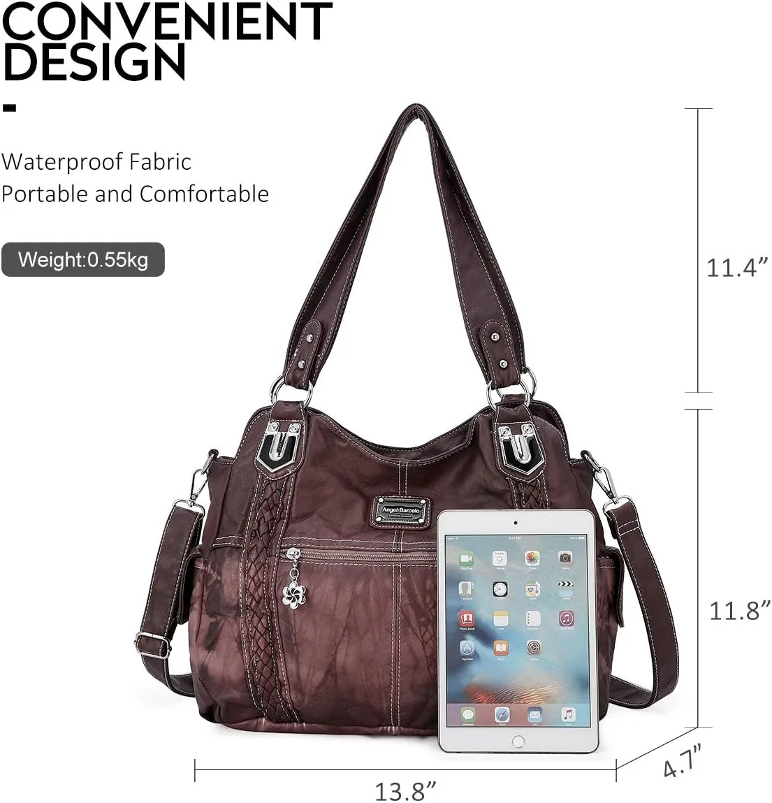Angel Barcelo Roomy Fashion Hobo Womens Handbags Ladies Purse Satchel Shoulder Bags Tote Washed Leather Bag