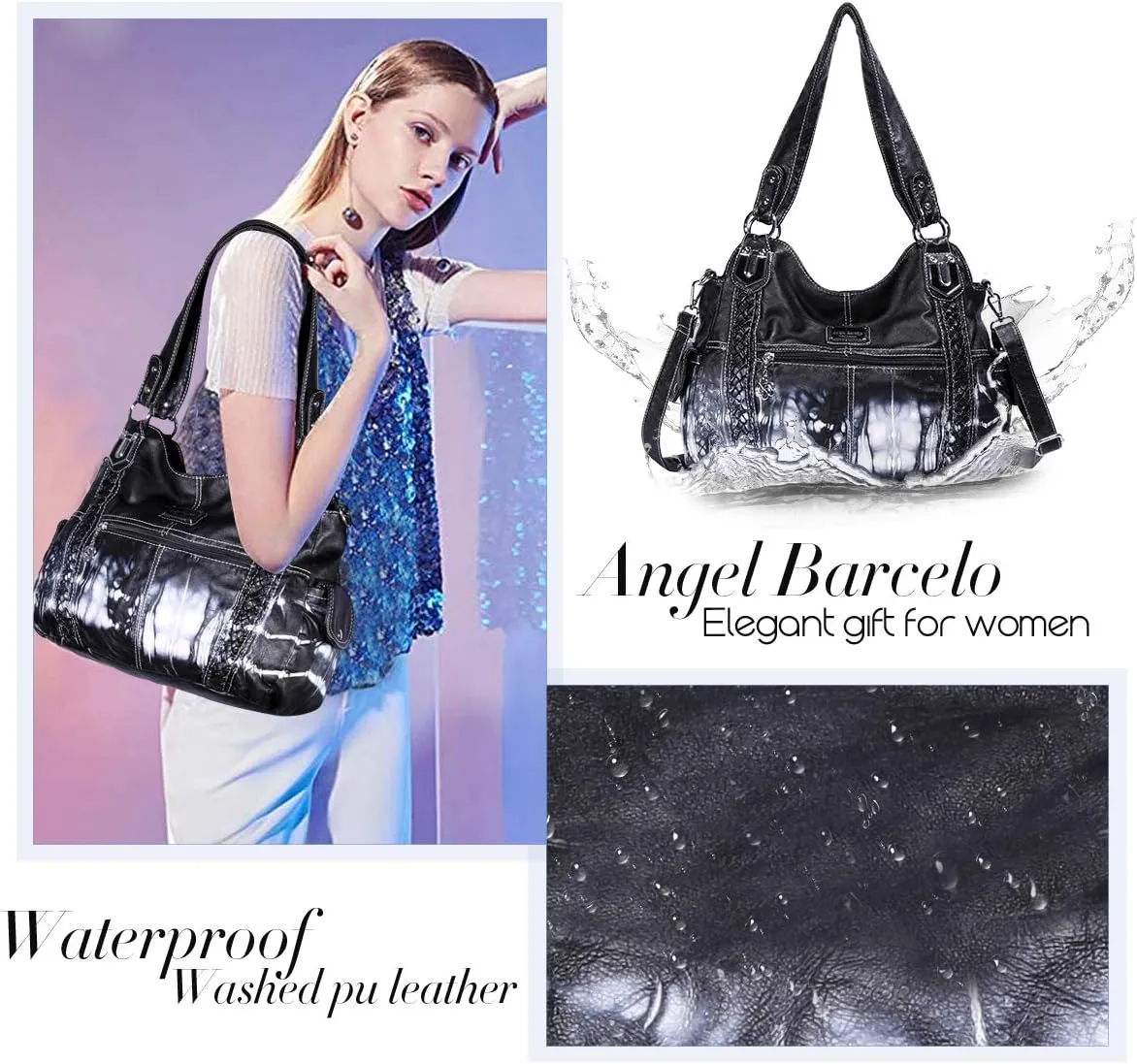 Angel Barcelo Roomy Fashion Hobo Womens Handbags Ladies Purse Satchel Shoulder Bags Tote Washed Leather Bag