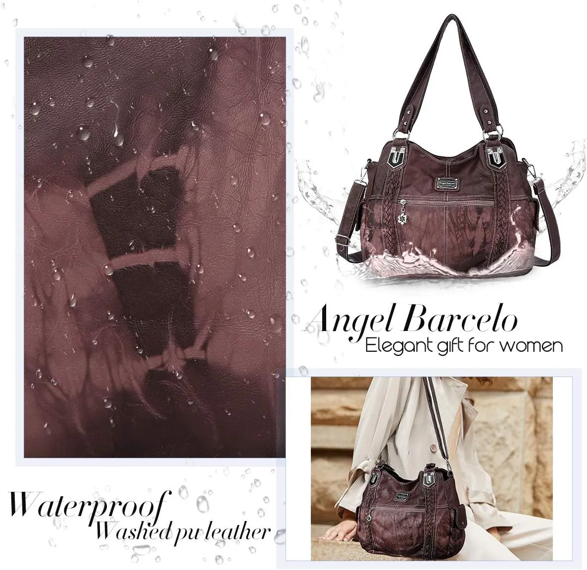 Angel Barcelo Roomy Fashion Hobo Womens Handbags Ladies Purse Satchel Shoulder Bags Tote Washed Leather Bag