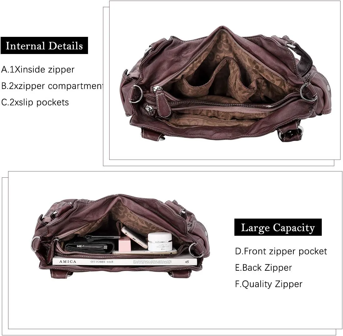 Angel Barcelo Roomy Fashion Hobo Womens Handbags Ladies Purse Satchel Shoulder Bags Tote Washed Leather Bag