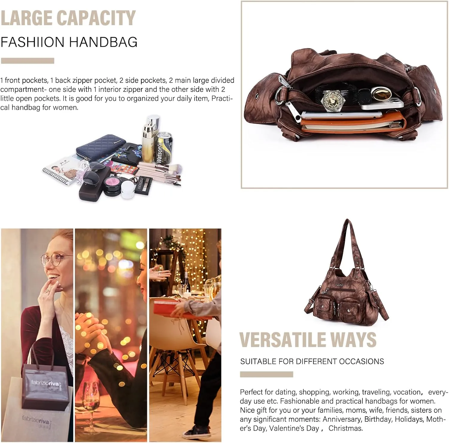 Angel Kiss Handbags for Women Large Hobo Bag Soft PU Leather Shoulder Bag for Women