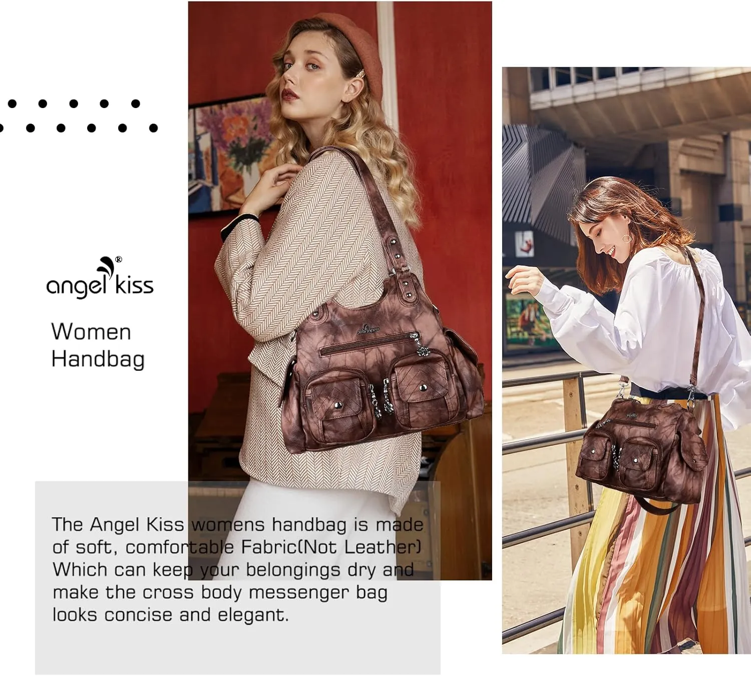 Angel Kiss Handbags for Women Large Hobo Bag Soft PU Leather Shoulder Bag for Women