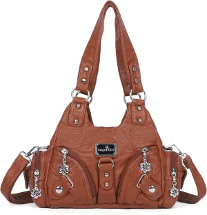 Angel Kiss Purses for Women Small Hobo Shoulder Bags Vagen Leather Multi-Pocket Tote Bag with Zipper