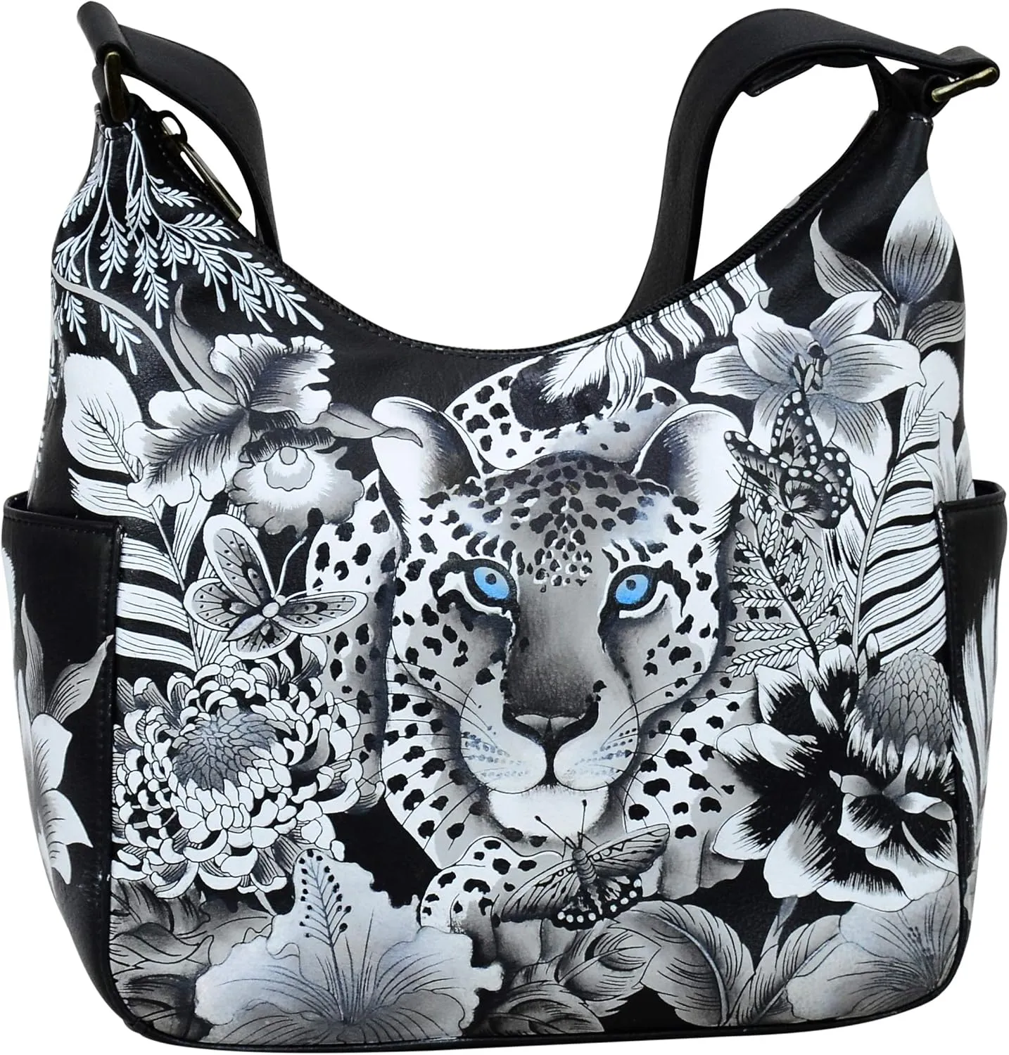 Anuschka Women's Hand Painted Genuine Vegetable Tanned Leather Hobo - Cleopatra's Leopard