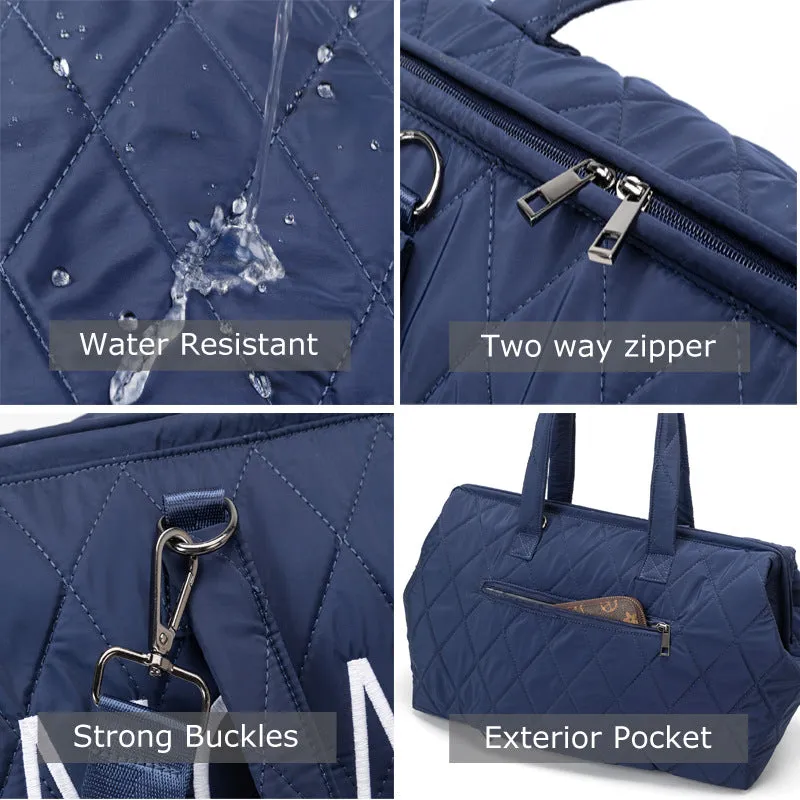 ANYMOM Mommy Diaper Bag Blue Handbag 5 pcs set with Portable Changing Pad Adjustable and Removable Strap Diamond Pattern Maternity Bag