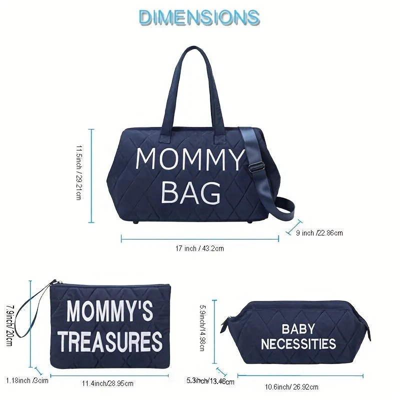 ANYMOM Mommy Diaper Bag Blue Handbag 5 pcs set with Portable Changing Pad Adjustable and Removable Strap Diamond Pattern Maternity Bag