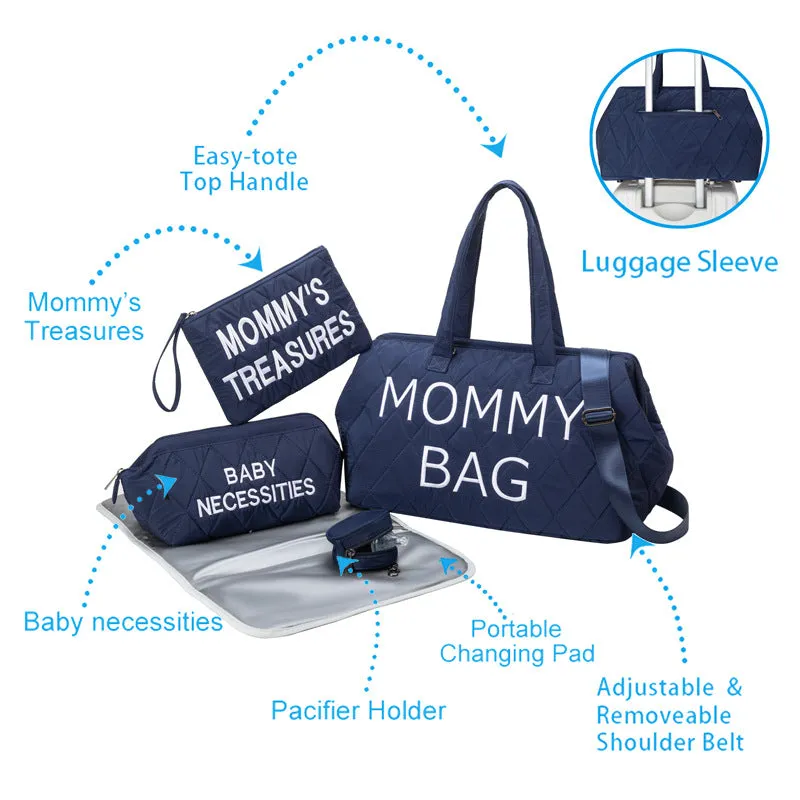ANYMOM Mommy Diaper Bag Blue Handbag 5 pcs set with Portable Changing Pad Adjustable and Removable Strap Diamond Pattern Maternity Bag