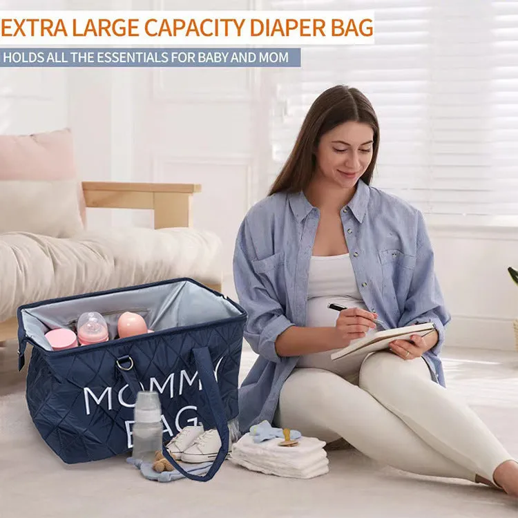 ANYMOM Mommy Diaper Bag Blue Handbag 5 pcs set with Portable Changing Pad Adjustable and Removable Strap Diamond Pattern Maternity Bag