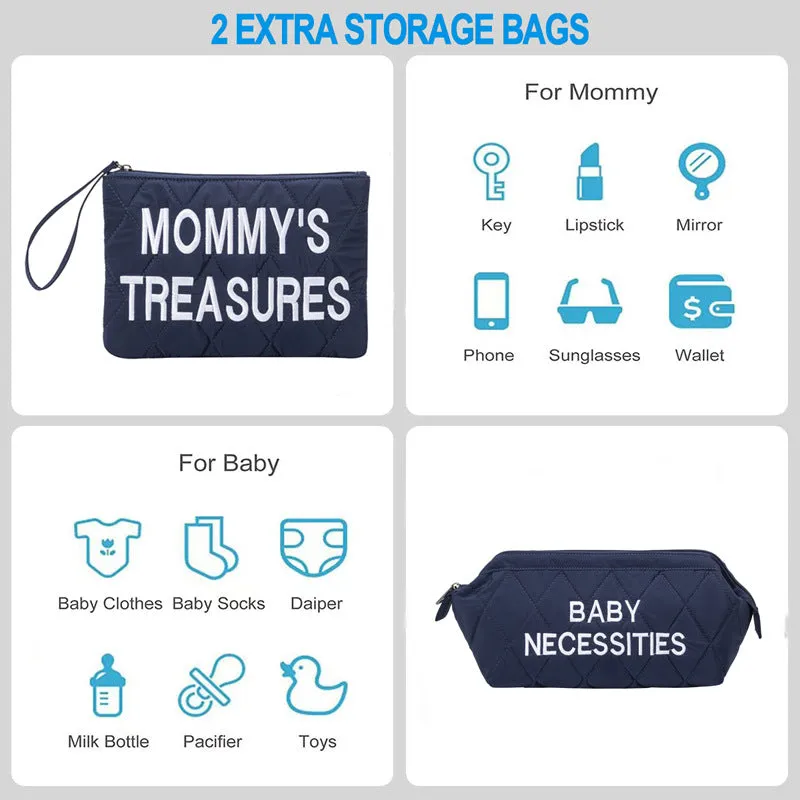 ANYMOM Mommy Diaper Bag Blue Handbag 5 pcs set with Portable Changing Pad Adjustable and Removable Strap Diamond Pattern Maternity Bag