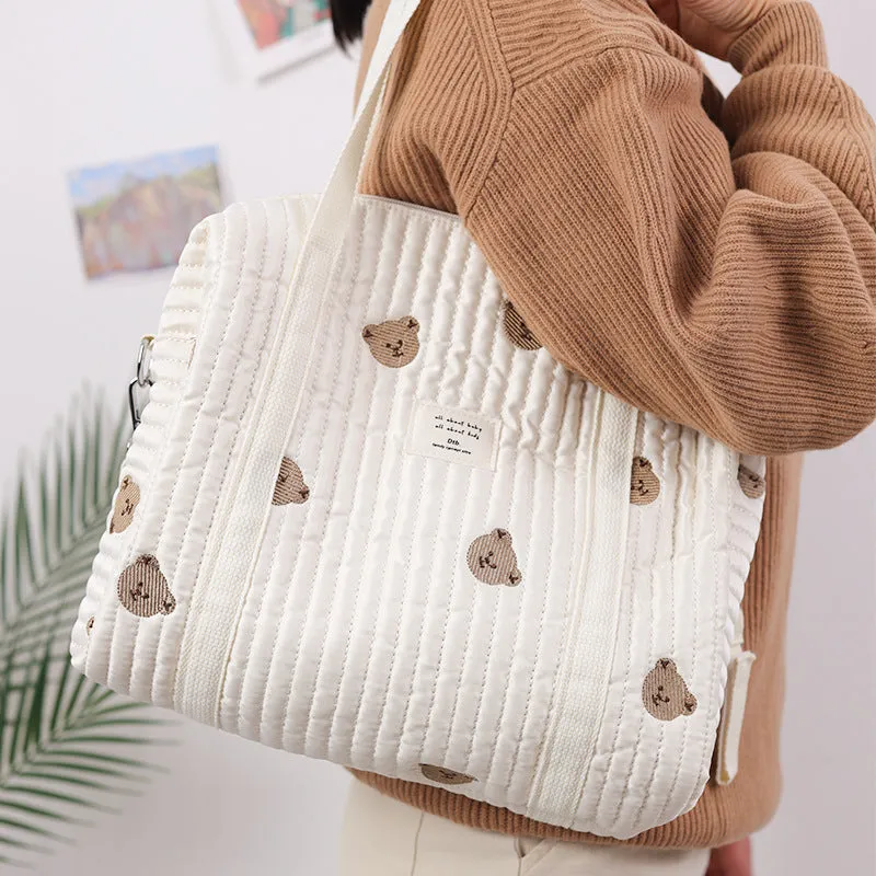 ANYMOM Mommy Diaper Bag Stuff Bear Handbag Embroidery Quilted Shoulder Mommy Bag Stroller for Baby
