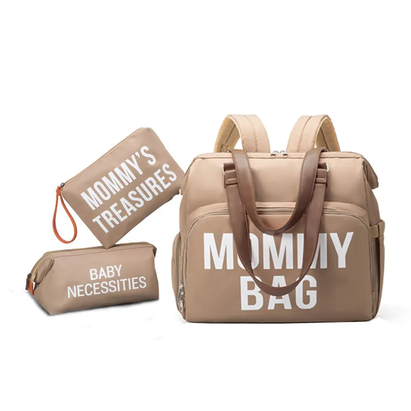 ANYMOM Mommy Diaper Bags Khaki 3 pcs Set Nappy Backpack Maternity Multifunctional Handbag Large Capacity Luggage Sleeve