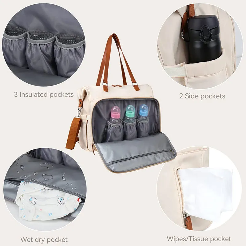 ANYMOM Mommy Diaper Bags Khaki 3 pcs Set Nappy Backpack Maternity Multifunctional Handbag Large Capacity Luggage Sleeve