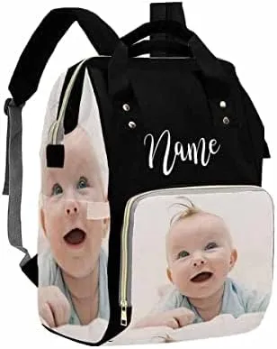Artsadd Custom Photo Diaper Bag for Mom, Personalized Picture Backpack with Stroller Straps Large Travel Shoulder Bag Nappy Bag Gifts for Work Hiking