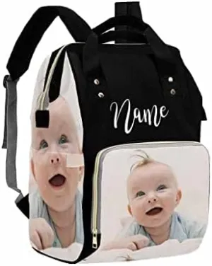 Artsadd Custom Photo Diaper Bag for Mom, Personalized Picture Backpack with Stroller Straps Large Travel Shoulder Bag Nappy Bag Gifts for Work Hiking