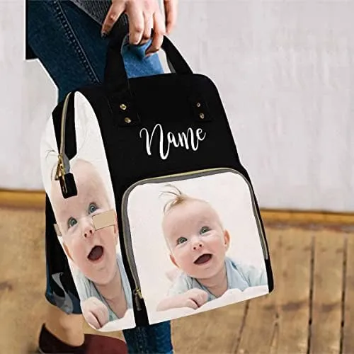 Artsadd Custom Photo Diaper Bag for Mom, Personalized Picture Backpack with Stroller Straps Large Travel Shoulder Bag Nappy Bag Gifts for Work Hiking