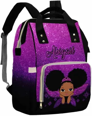 Artsadd Personalized Diaper Bag Backpack with Name, Pink Glitter Wings Daypack Mommy Nappy Bag Customized Large Capacity Baby Backpack for Girls Birthday Gifts