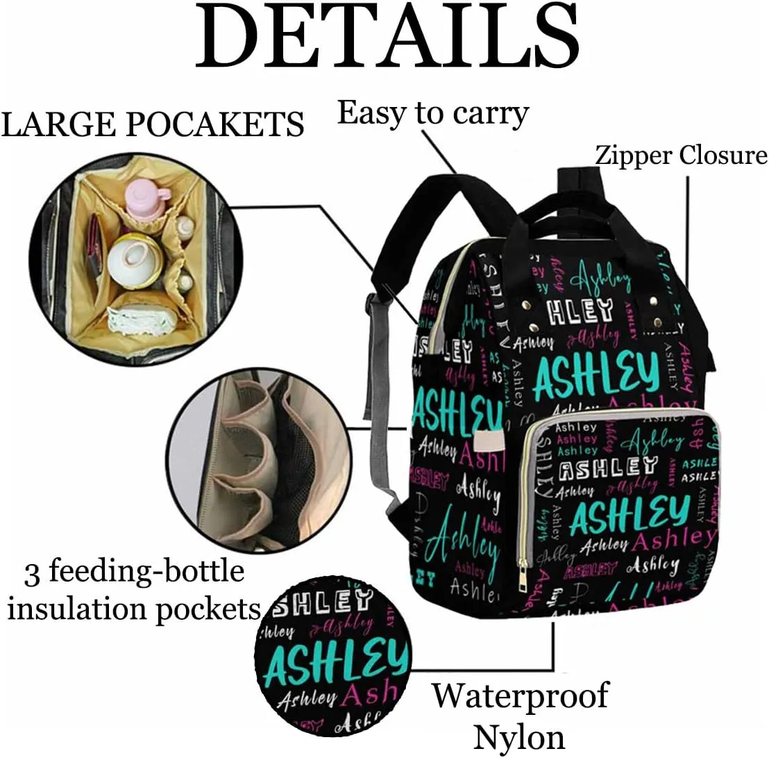 Artsadd Personalized Name Nappy Bag Large Capacity Baby Diaper Bags, Purple Monogram Daypack Custom Name Backpack Casual Daypack Bag Gifts for Niece Daughter Granddaughter