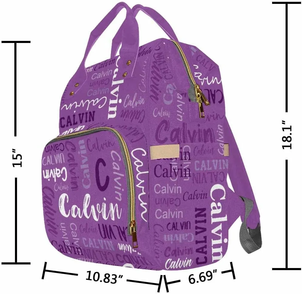Artsadd Personalized Name Nappy Bag Large Capacity Baby Diaper Bags, Purple Monogram Daypack Custom Name Backpack Casual Daypack Bag Gifts for Niece Daughter Granddaughter