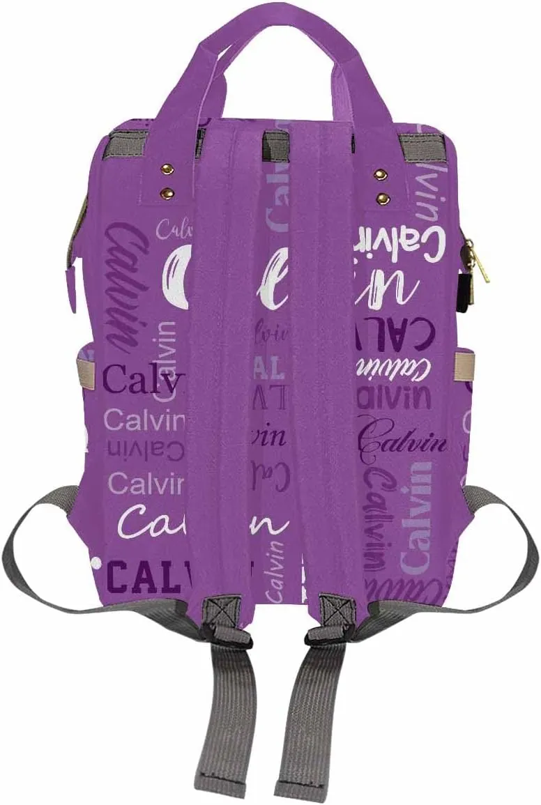 Artsadd Personalized Name Nappy Bag Large Capacity Baby Diaper Bags, Purple Monogram Daypack Custom Name Backpack Casual Daypack Bag Gifts for Niece Daughter Granddaughter
