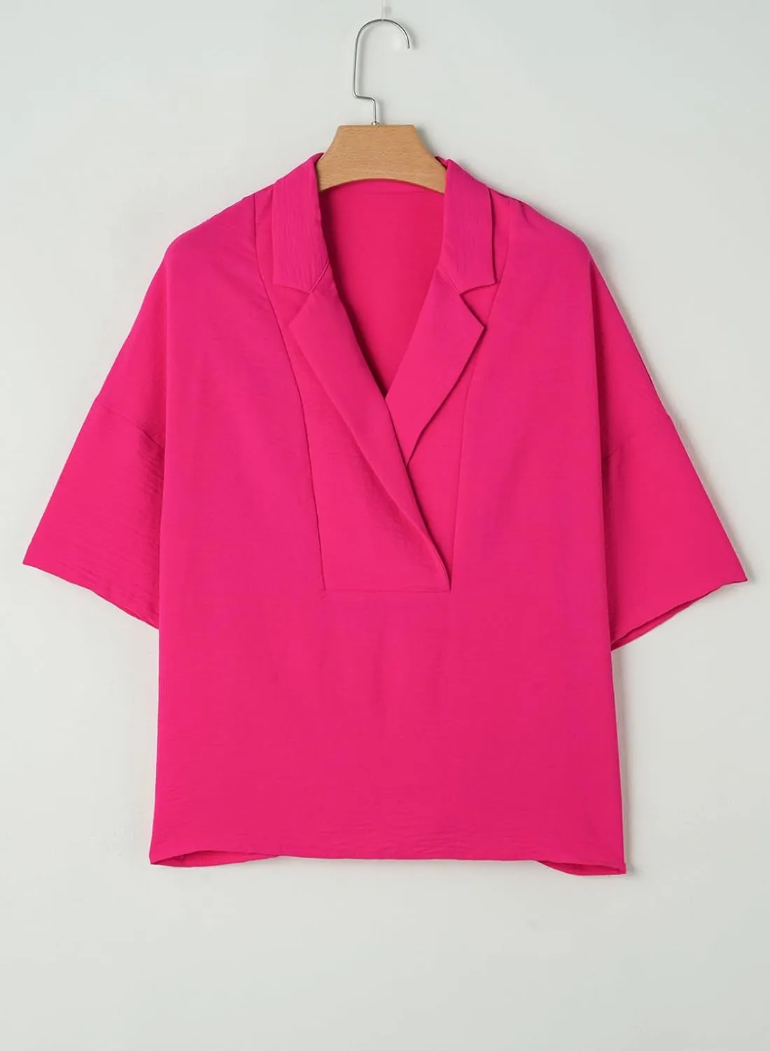 Astylish Womens Dressy Casual Blouse Business Short Sleeve Collared Tops Placket V Neck Work Shirt