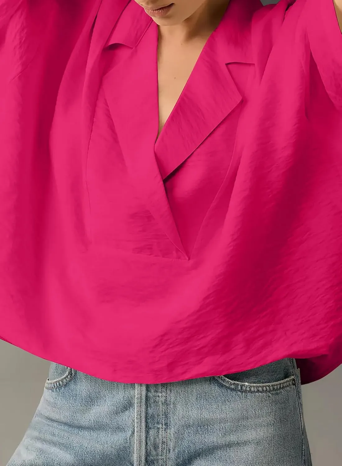Astylish Womens Dressy Casual Blouse Business Short Sleeve Collared Tops Placket V Neck Work Shirt