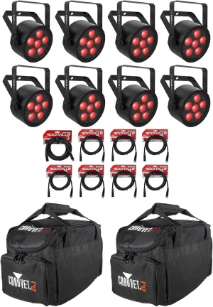 Audiosavings Bundle: (8) Chauvet DJ SlimPAR H6 ILS Par Can Wash Light Bundle with (2) Chauvet DJ CHS-SP4 VIP Soft Gear Bag, Rockville RDX3M25 Cable   (7) Rockville RDX3M10 Lighting Cable (18 Items)