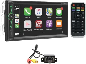 Audiosavings Bundle: Power Acoustik CPAA-70D 2-Din 7" DVD/Carplay/&roid/Bluetooth/USB Car Receiver Bundle with Rockville RBC1 Rear View Backup Car Camera, Easy Mount, No Cutting or Drilling (2 Items)