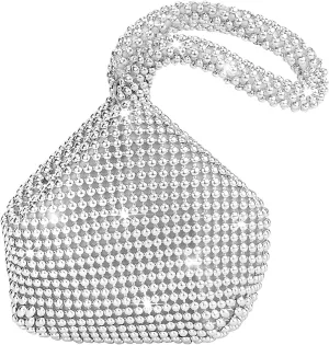 AUEAR, Triangle Bling Zipper Pouch Mini Size Women's Evening Clutch Bag Luxury Full Purse Sparkly Handbag for Prom Cocktail Party Wedding Engagement Silver