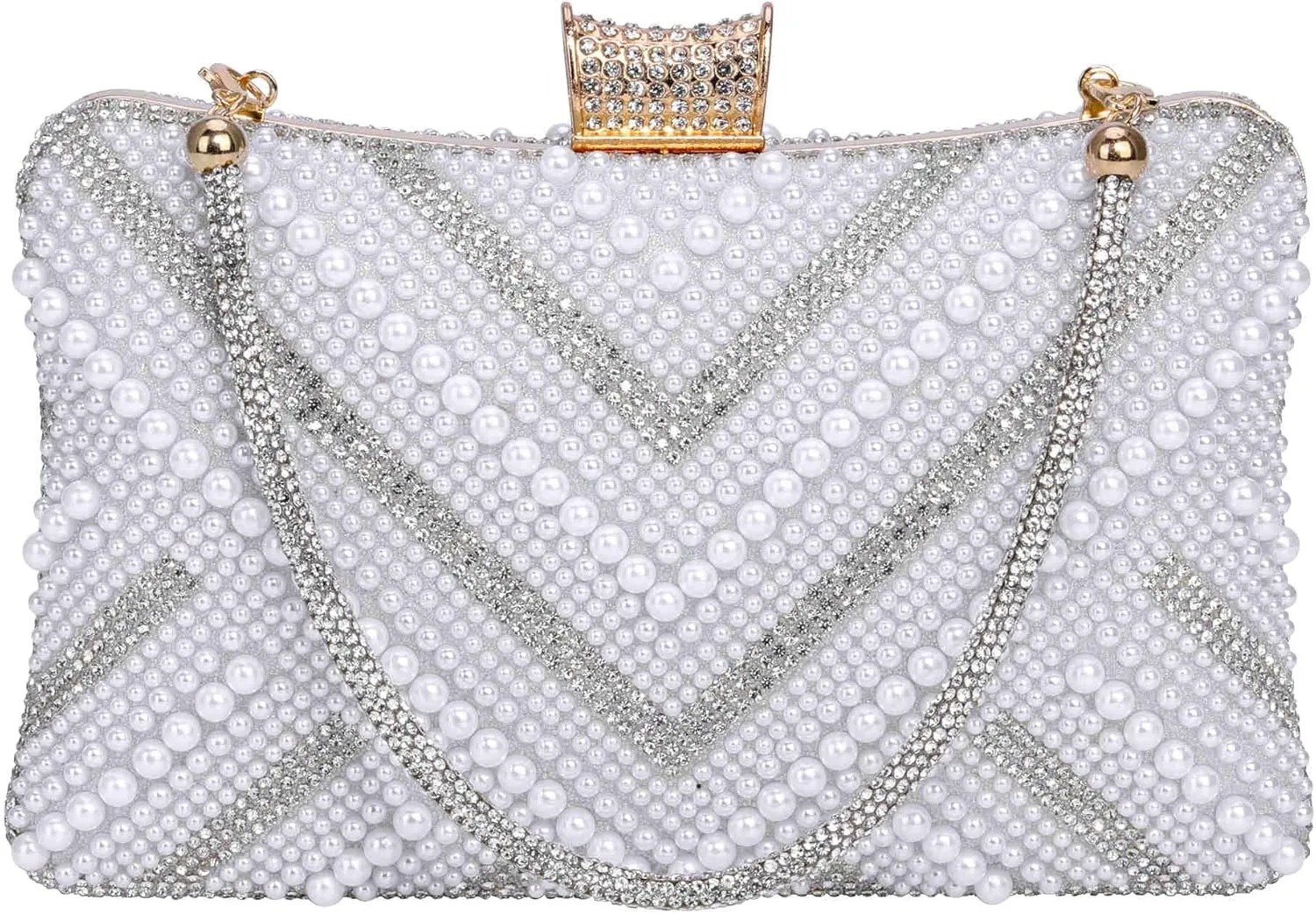 Ayliss Pearl Clutch Purses for Women Wedding Bridal Evening Small Clutch Crossbody Handbag Full Beaded Parites Prom