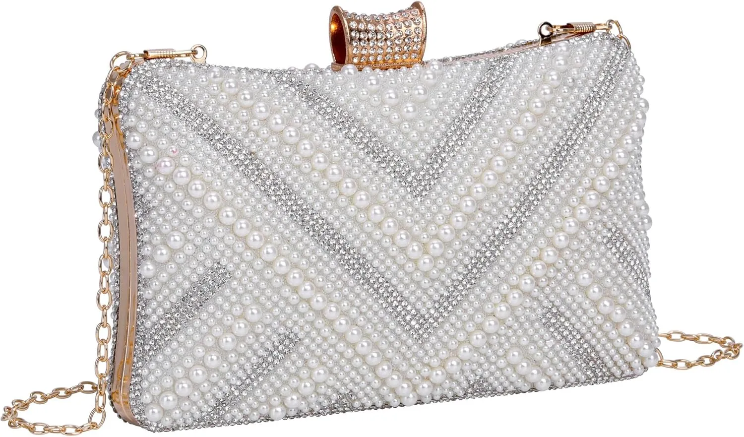 Ayliss Pearl Clutch Purses for Women Wedding Bridal Evening Small Clutch Crossbody Handbag Full Beaded Parites Prom